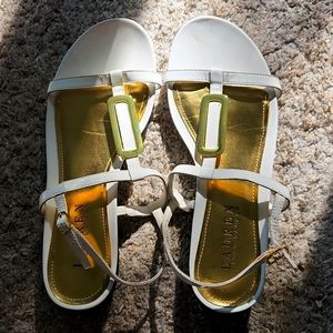 White and gold size 8B open toe sandles.  Brand Lauren Ralph Lauren